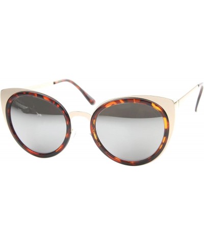 Womens Two-Toned Metal Reinforced Color Mirror Lens Cat Eye Sunglasses 54mm Tortoise-gold / Silver Mirror $8.95 Cat Eye