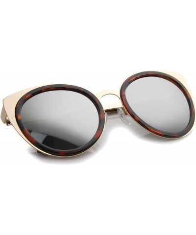 Womens Two-Toned Metal Reinforced Color Mirror Lens Cat Eye Sunglasses 54mm Tortoise-gold / Silver Mirror $8.95 Cat Eye