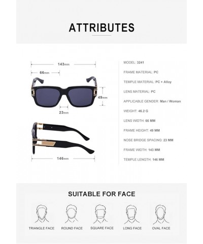 Retro Men's Square Sunglasses Outdoor Vacation Beach Decorative Glasses (Color : A, Size : Medium) Medium E $22.56 Designer