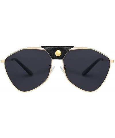 Vintage Retro Rivet Pu Leather Mirror Polarized Polygon Alloy Sunglasses for Men and Women 1929 C4-gold Black $12.50 Hexagonal