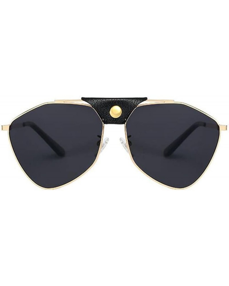 Vintage Retro Rivet Pu Leather Mirror Polarized Polygon Alloy Sunglasses for Men and Women 1929 C4-gold Black $12.50 Hexagonal