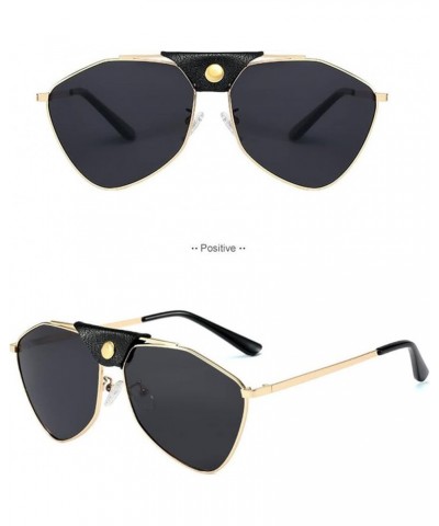 Vintage Retro Rivet Pu Leather Mirror Polarized Polygon Alloy Sunglasses for Men and Women 1929 C4-gold Black $12.50 Hexagonal