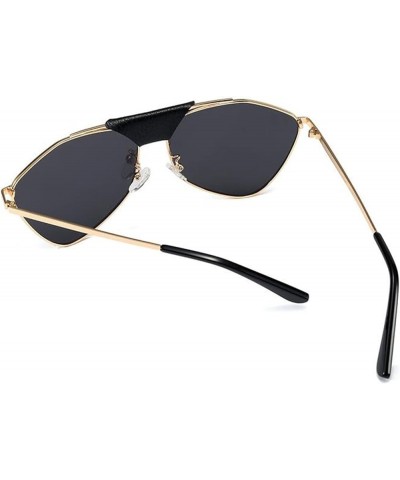 Vintage Retro Rivet Pu Leather Mirror Polarized Polygon Alloy Sunglasses for Men and Women 1929 C4-gold Black $12.50 Hexagonal