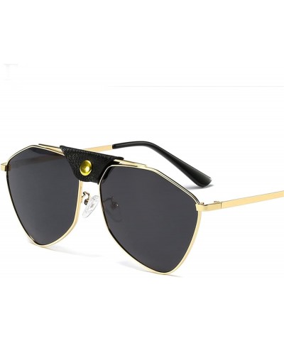 Vintage Retro Rivet Pu Leather Mirror Polarized Polygon Alloy Sunglasses for Men and Women 1929 C4-gold Black $12.50 Hexagonal