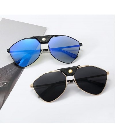 Vintage Retro Rivet Pu Leather Mirror Polarized Polygon Alloy Sunglasses for Men and Women 1929 C4-gold Black $12.50 Hexagonal