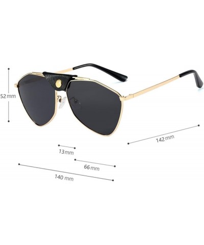 Vintage Retro Rivet Pu Leather Mirror Polarized Polygon Alloy Sunglasses for Men and Women 1929 C4-gold Black $12.50 Hexagonal