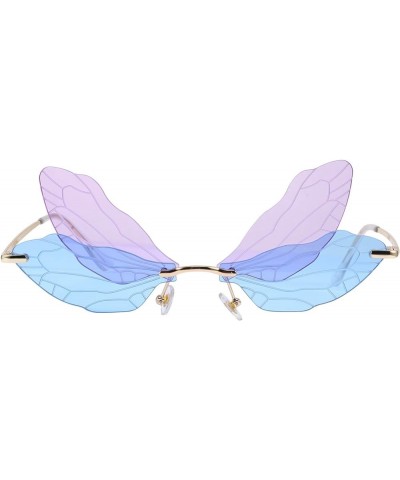 Rimless Dragonfly Wing Sunglasses Retro Clear Ocean Lens Eyewear Sun Glasses Shades for Men Women Purple and Blue $8.15 Heart