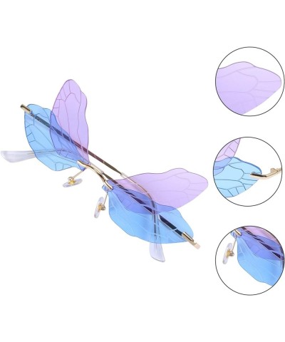 Rimless Dragonfly Wing Sunglasses Retro Clear Ocean Lens Eyewear Sun Glasses Shades for Men Women Purple and Blue $8.15 Heart