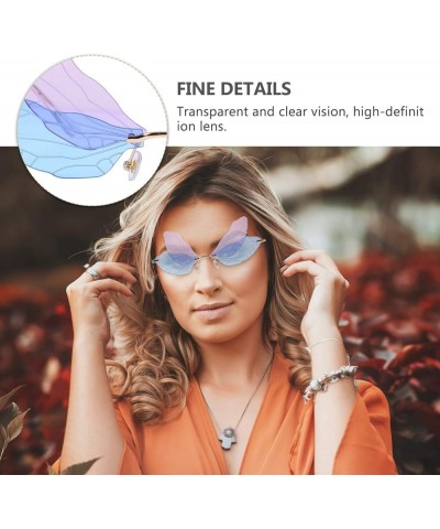 Rimless Dragonfly Wing Sunglasses Retro Clear Ocean Lens Eyewear Sun Glasses Shades for Men Women Purple and Blue $8.15 Heart