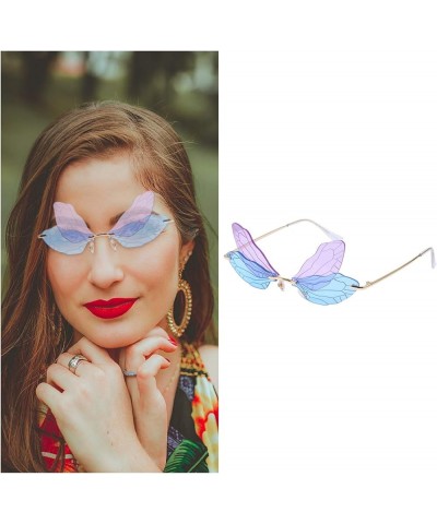 Rimless Dragonfly Wing Sunglasses Retro Clear Ocean Lens Eyewear Sun Glasses Shades for Men Women Purple and Blue $8.15 Heart