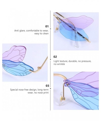 Rimless Dragonfly Wing Sunglasses Retro Clear Ocean Lens Eyewear Sun Glasses Shades for Men Women Purple and Blue $8.15 Heart