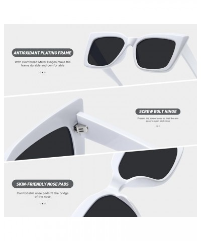 Large Cat Eye Sunglasses for Women Trendy Oversized Square Retro Sunnies Sun Glasses White Frame/Grey Lens $10.39 Oversized