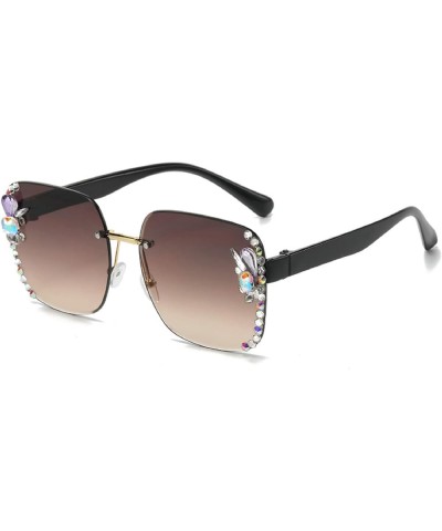 Rimless Square Rhinestone Sunglasses for Women Men Trendy Rimless Rave Party Jewelry Diamond Sun Glasses UV400 2pcs-black&bro...