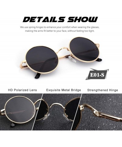 E01 Lennon Round Polarized Unisex Sunglasses Gold Frame Grey Lens & Silver Frame Silver Lens Mirrored $9.84 Round