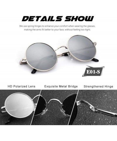 E01 Lennon Round Polarized Unisex Sunglasses Gold Frame Grey Lens & Silver Frame Silver Lens Mirrored $9.84 Round