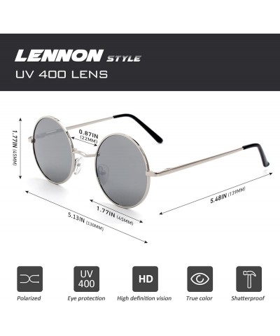 E01 Lennon Round Polarized Unisex Sunglasses Gold Frame Grey Lens & Silver Frame Silver Lens Mirrored $9.84 Round