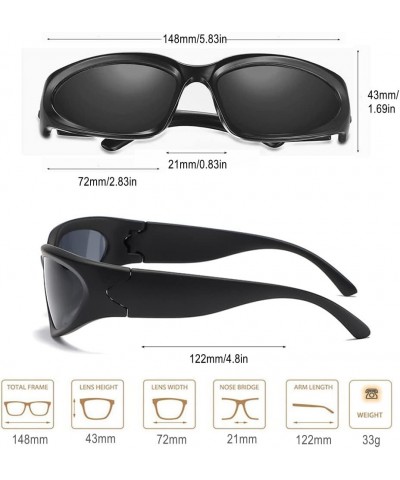 Fashion Y2K Wrap Around Sunglasses for Men Women 2000s Accessories Cool Cyber Glasses Biker Shades Shield (Black Frame-Grey L...