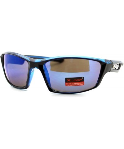 Xloop Mens Sunglasses Sports Fashion Rectangular Wrap Around UV 400 Blue blue mirror $12.95 Designer