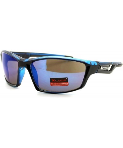 Xloop Mens Sunglasses Sports Fashion Rectangular Wrap Around UV 400 Blue blue mirror $12.95 Designer