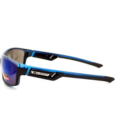 Xloop Mens Sunglasses Sports Fashion Rectangular Wrap Around UV 400 Blue blue mirror $12.95 Designer