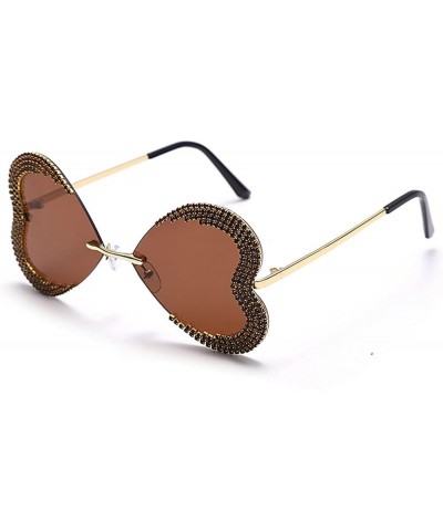 COTIA/Shiny Rhinestone Butterfly Love Heart Shape Sunglasses Rimless Diamond Bordered Unique Eyeglasses Tea $10.97 Designer