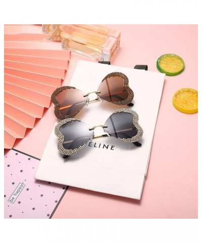 COTIA/Shiny Rhinestone Butterfly Love Heart Shape Sunglasses Rimless Diamond Bordered Unique Eyeglasses Tea $10.97 Designer