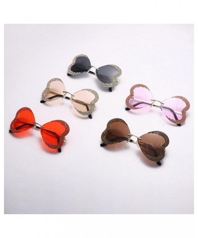 COTIA/Shiny Rhinestone Butterfly Love Heart Shape Sunglasses Rimless Diamond Bordered Unique Eyeglasses Tea $10.97 Designer