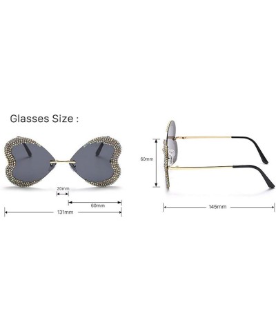 COTIA/Shiny Rhinestone Butterfly Love Heart Shape Sunglasses Rimless Diamond Bordered Unique Eyeglasses Tea $10.97 Designer