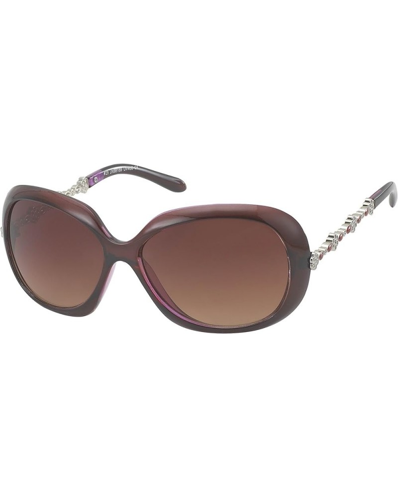 Sunglasses Ladies Cubic Zirconia Floral Designer Glasses Glamour Style tinted 400UV large Brown $11.86 Round