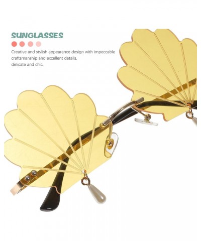 2 Pcs Fashion Sunglasses Shell Shaped Eyeglasses Rimless Wave Sunglasses for Beach Party Daily Use, Yellow $10.69 Rimless