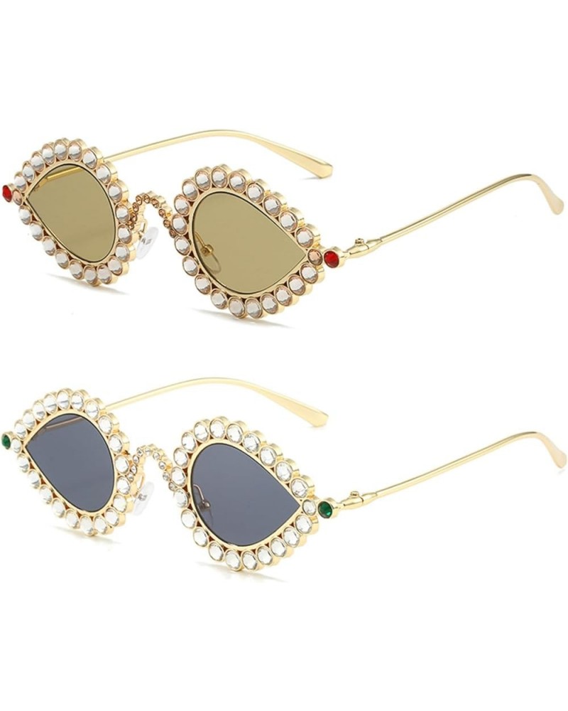 Small Cute Cat Eye Rhinestone Sunglasses Vintage Metal Frame Diamond Eyewear Bling Sunglasses for Women Girls Party 2pcs-gold...