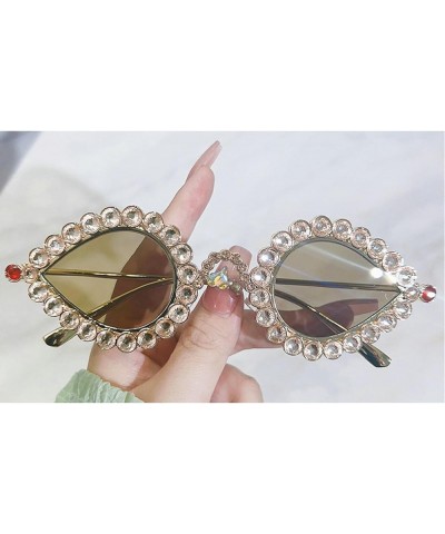 Small Cute Cat Eye Rhinestone Sunglasses Vintage Metal Frame Diamond Eyewear Bling Sunglasses for Women Girls Party 2pcs-gold...