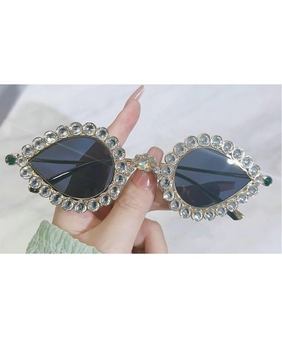 Small Cute Cat Eye Rhinestone Sunglasses Vintage Metal Frame Diamond Eyewear Bling Sunglasses for Women Girls Party 2pcs-gold...