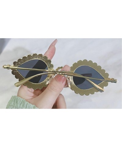 Small Cute Cat Eye Rhinestone Sunglasses Vintage Metal Frame Diamond Eyewear Bling Sunglasses for Women Girls Party 2pcs-gold...