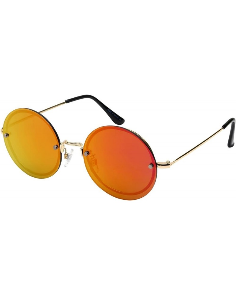 New Round Circle Sunglasses W/Flat Color Mirrored Lens 25109-FLREV Gold Red $9.25 Round