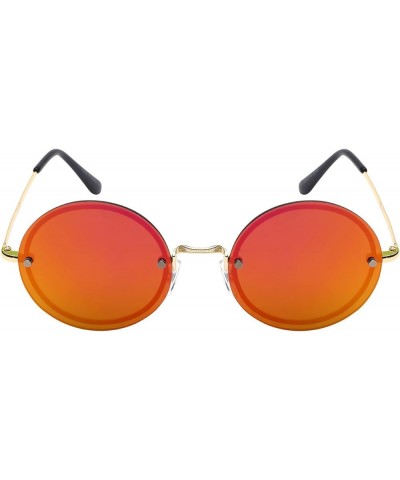 New Round Circle Sunglasses W/Flat Color Mirrored Lens 25109-FLREV Gold Red $9.25 Round