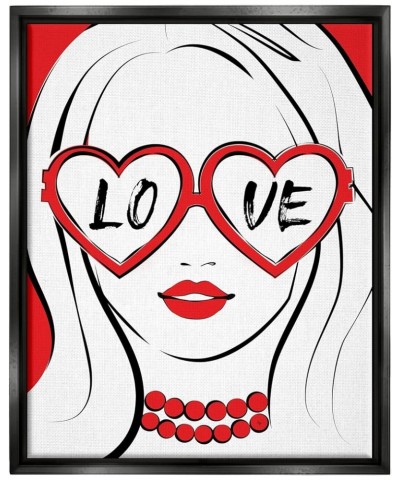 Fashionable Heart Sunglasses Love Design Trendy Woman Floating Framed Wall Art, Design by Martina Pavlova Black Floater Frame...