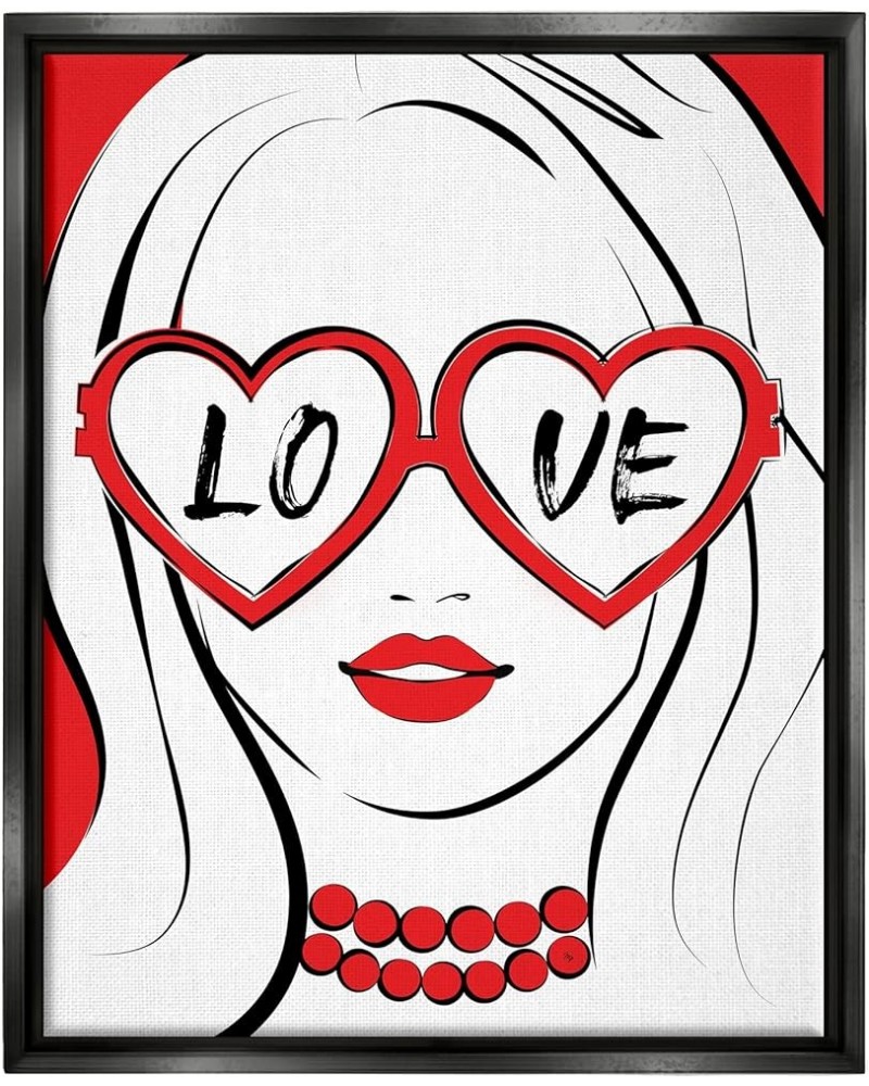 Fashionable Heart Sunglasses Love Design Trendy Woman Floating Framed Wall Art, Design by Martina Pavlova Black Floater Frame...