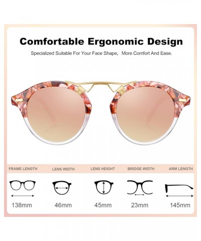 Small Acetate Polarized Sunglasses for Women UV Protection, Retro Double Bridge Eyewear Metal Brow Round Sunnies 5-0. Cherry ...