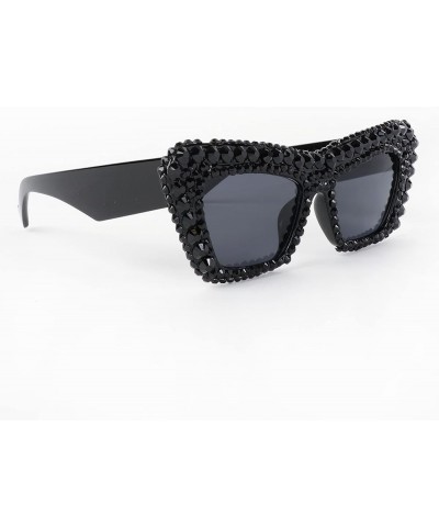 Sparkling Crystal Statement Oversized Bling Rhinestone Eyewear Sunglasses Black/Cateye/452bk $9.86 Shield