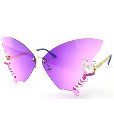 Trendy Diamond Butterfly Sunglasses Womens Rimless Rhinestone bling Sunglasses UV400 Party Sun Glasses for Women 2pcs-pink&pu...