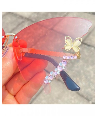 Trendy Diamond Butterfly Sunglasses Womens Rimless Rhinestone bling Sunglasses UV400 Party Sun Glasses for Women 2pcs-pink&pu...