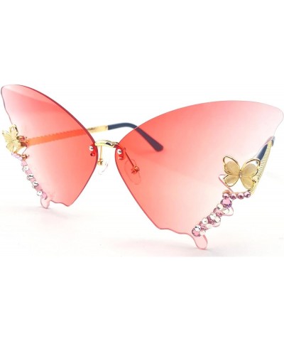 Trendy Diamond Butterfly Sunglasses Womens Rimless Rhinestone bling Sunglasses UV400 Party Sun Glasses for Women 2pcs-pink&pu...