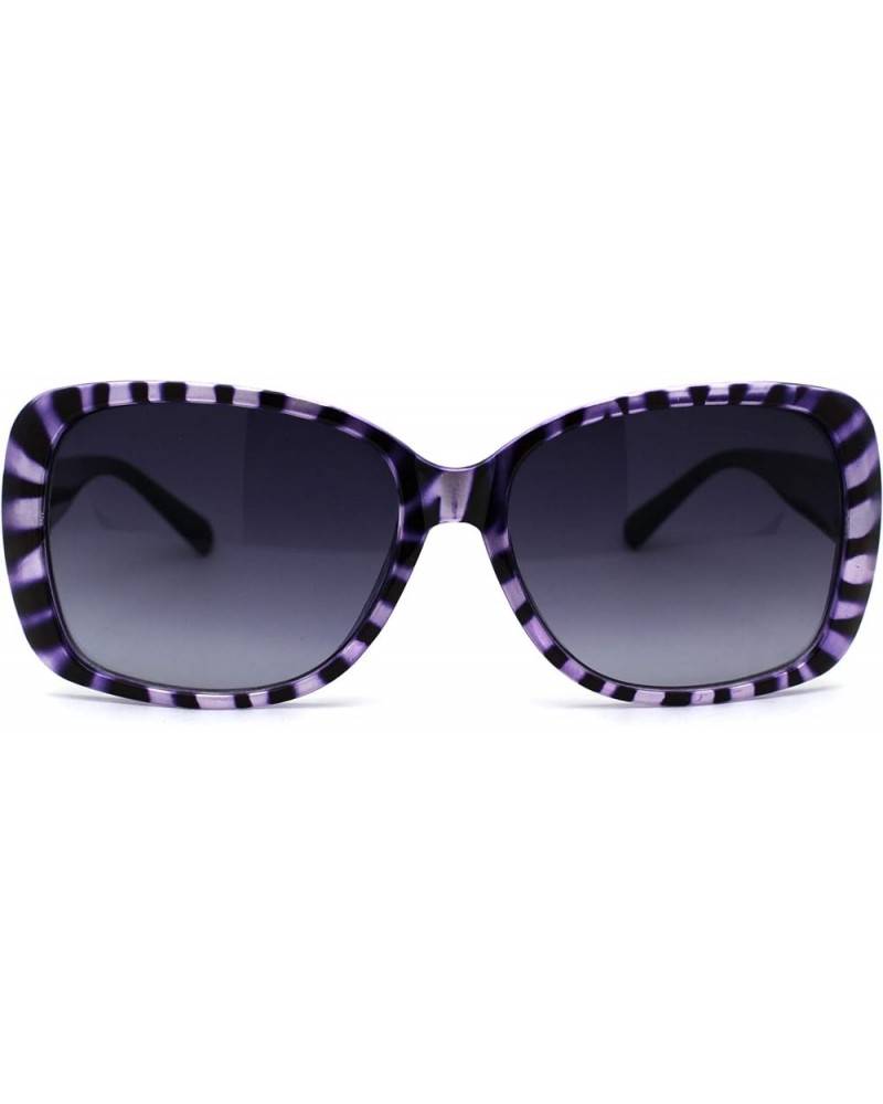 Womens Rectangular Iridescent Tiger Print Thick Plastic Butterfly Sunglasses Purple Tiger Smoke $8.82 Rectangular