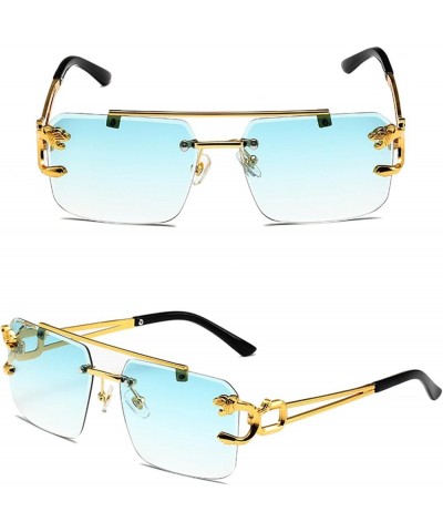 Retro Rimless Large Square Sunglasses Women Men Luxury Shades Frameless Square Tinted Glasses Golden/Gradient Green $7.01 Square