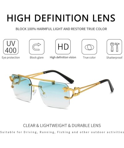 Retro Rimless Large Square Sunglasses Women Men Luxury Shades Frameless Square Tinted Glasses Golden/Gradient Green $7.01 Square