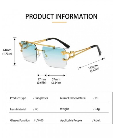 Retro Rimless Large Square Sunglasses Women Men Luxury Shades Frameless Square Tinted Glasses Golden/Gradient Green $7.01 Square