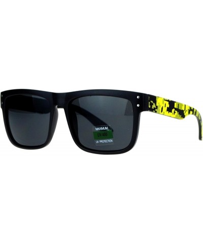 Unisex Fashion Sunglasses Square Rectangle Matte Frame Digital Pixel Print Black Yellow $8.97 Square