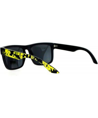 Unisex Fashion Sunglasses Square Rectangle Matte Frame Digital Pixel Print Black Yellow $8.97 Square