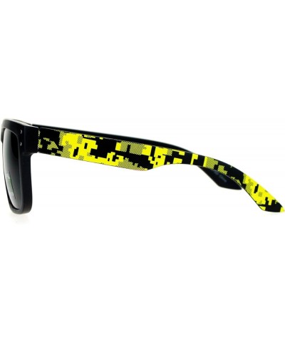 Unisex Fashion Sunglasses Square Rectangle Matte Frame Digital Pixel Print Black Yellow $8.97 Square